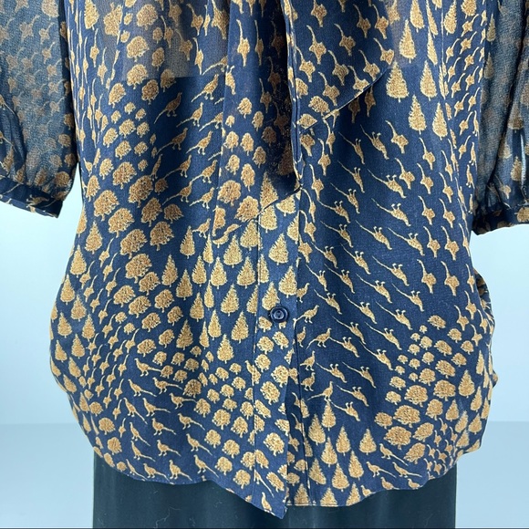 Gorgeous Navy & Brown Blouse with Tie Front - 8 - Picture 10 of 12